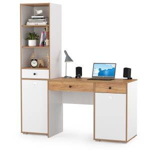 Письменный стол с пеналом Вуди цвет белый премиум/дуб крафт золотой