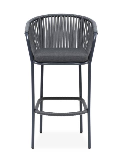 "Бордо" стул барный плетеный из роупа, каркас из стали темно-серый (RAL7024) муар, роуп серый 15мм, ткань темно-серая 027 "Бордо" стул барный плетеный из роупа, каркас из стали темно-серый (RAL7024) муар, роуп серый 15мм, ткань темно-серая 027