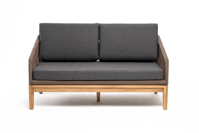 "Канны" диван 2-местный плетеный из роупа, основание дуб, роуп коричневый круглый, ткань темно-серая 027 NEW "Канны" диван 2-местный плетеный из роупа, основание дуб, роуп коричневый круглый, ткань темно-серая 027 NEW