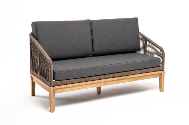 "Канны" диван 2-местный плетеный из роупа, основание дуб, роуп коричневый круглый, ткань темно-серая 027 NEW "Канны" диван 2-местный плетеный из роупа, основание дуб, роуп коричневый круглый, ткань темно-серая 027 NEW