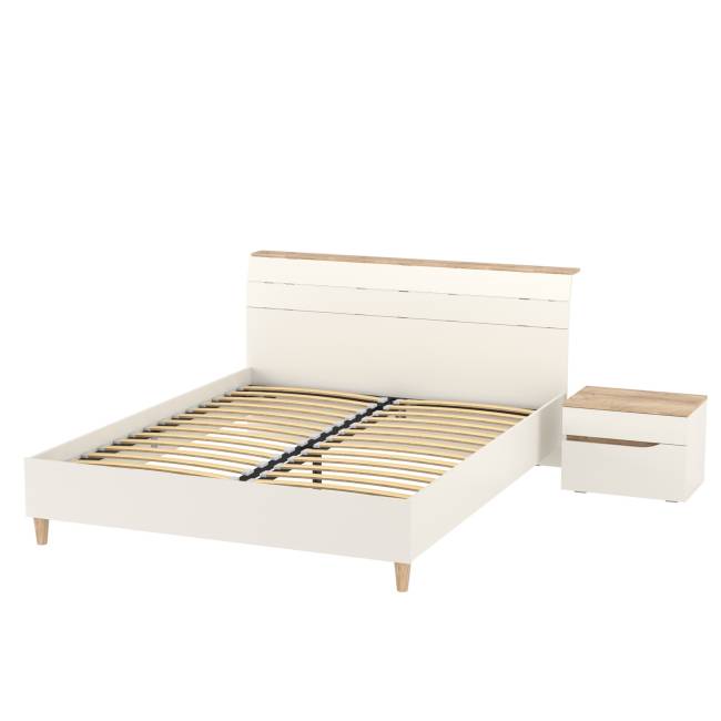 Кровать двуспальная Муссон 1600 с ортопедическим основанием и прикроватная тумба цвет белый/дуб эндгрейн элегантный Кровать двуспальная Муссон 1600 с ортопедическим основанием и прикроватная тумба цвет белый/дуб эндгрейн элегантный