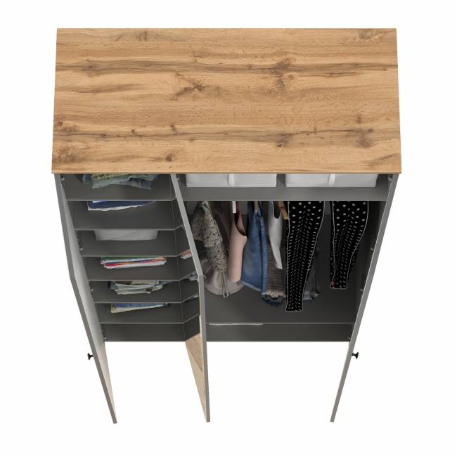 Шкаф для одежды 3-х дверный с зеркалом Остин 13.336.03 цвет серый графит/дуб крафт золотой