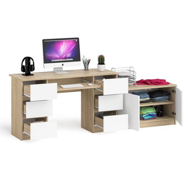 Двухтумбовый компьютерный стол Мори МС-2 с широкой тумбой на 900 цвет дуб сонома/белый
