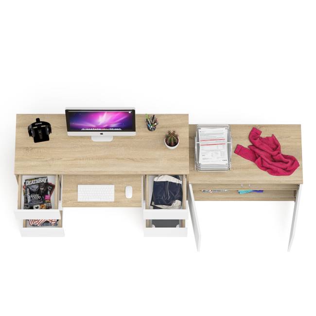 Двухтумбовый компьютерный стол Мори МС-2 с широкой тумбой на 900 цвет дуб сонома/белый