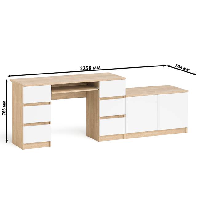 Двухтумбовый компьютерный стол Мори МС-2 с широкой тумбой на 900 цвет дуб сонома/белый