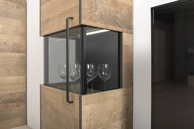 Стенка в гостиную с подсветкой серии Трувор № 21 цвет дуб гранж песочный/интра