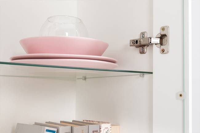 Пенал со стеклом и комод-ТВ-тумба Валенсия цвет белый шагрень