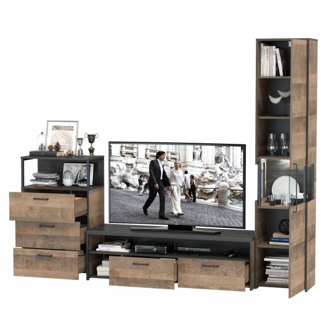 Стенка для гостиной с подсветкой Трувор № 24 цвет дуб гранж песочный/интра