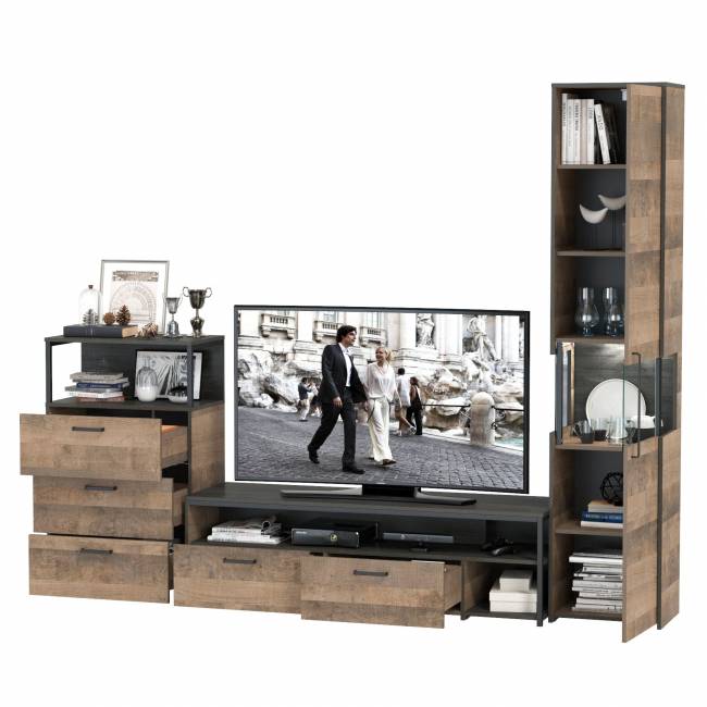 Стенка для гостиной с подсветкой Трувор № 24 цвет дуб гранж песочный/интра