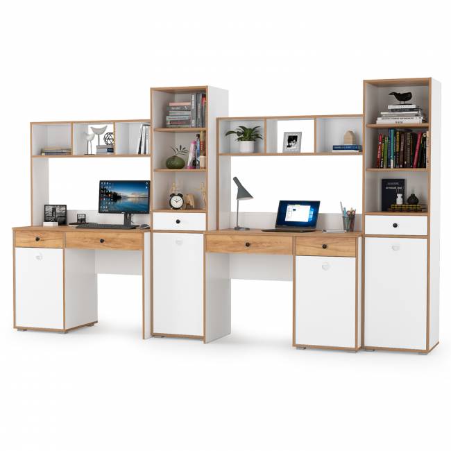 Мебельная стенка в молодёжную комнату для двоих детей Вуди № 17 цвет белый премиум/дуб крафт золотой Мебельная стенка в молодёжную комнату для двоих детей Вуди № 17 цвет белый премиум/дуб крафт золотой