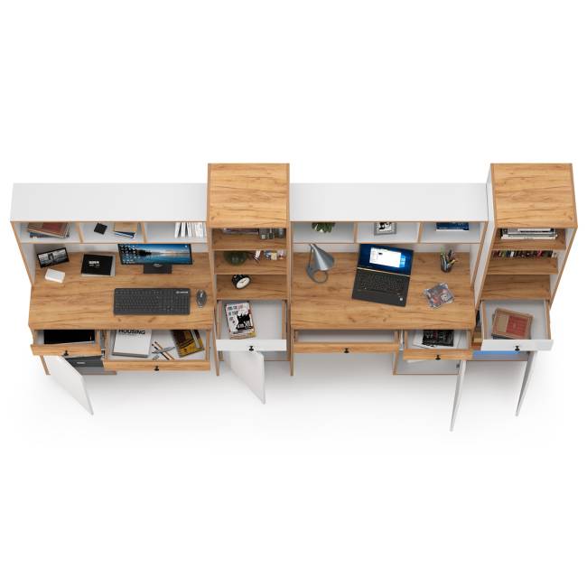 Мебельная стенка в молодёжную комнату для двоих детей Вуди № 17 цвет белый премиум/дуб крафт золотой Мебельная стенка в молодёжную комнату для двоих детей Вуди № 17 цвет белый премиум/дуб крафт золотой