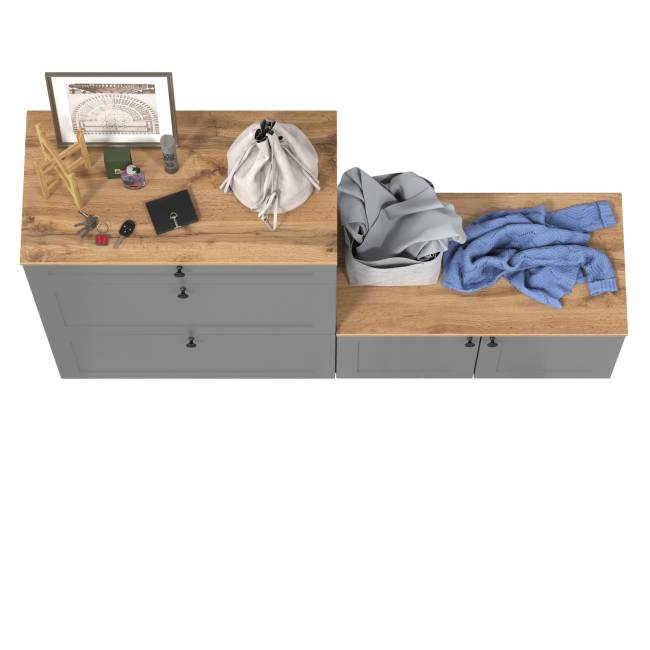 Тумба для обуви с тумбой две дверки Остин цвет серый графит/дуб крафт золотой
