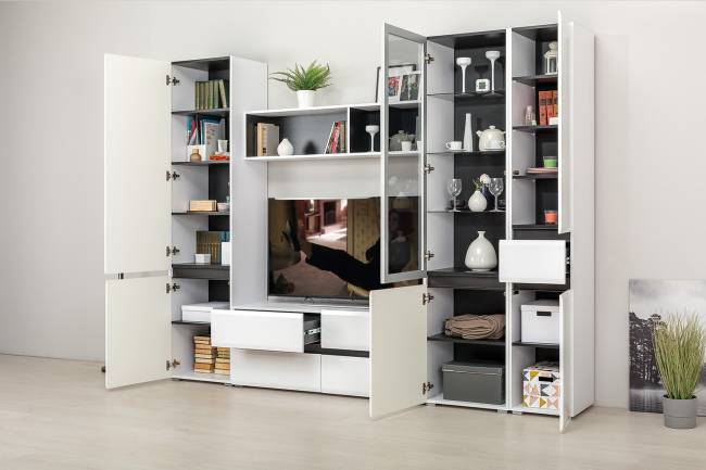 Сидней Комплектация № 25 цвет белый/чёрный/фасады МДФ белый глянец Сидней Комплектация № 25 цвет белый/чёрный/фасады МДФ белый глянец