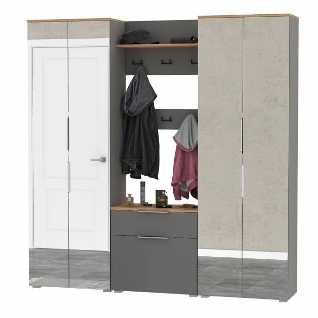 Большая прихожая Октава № 27 цвет серый графит/дуб крафт золотой