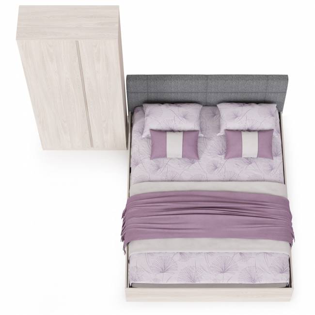 Двуспальная кровать Ника 1600 с основанием и шкаф для одежды цвет ясень анкор светлый