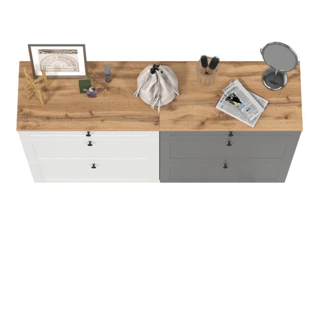 Две тумбы для обуви Остин цвет белый шагрень/серый графит/дуб крафт золотой