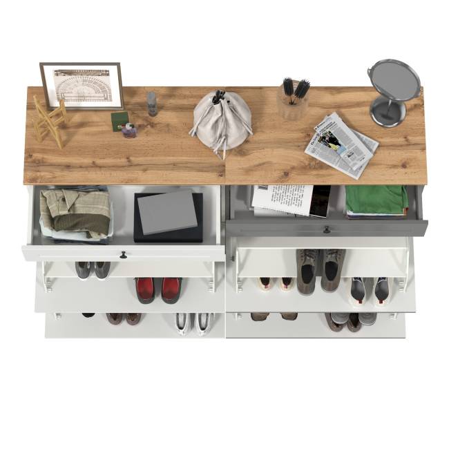 Две тумбы для обуви Остин цвет белый шагрень/серый графит/дуб крафт золотой