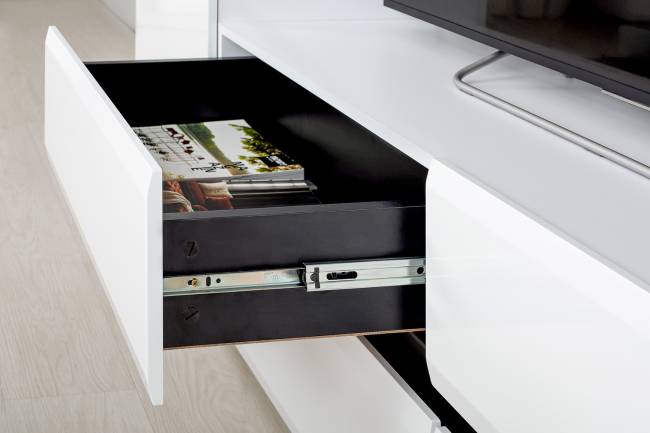 Большая стенка для гостиной Сидней № 30 цвет белый/чёрный/фасады МДФ белый глянец