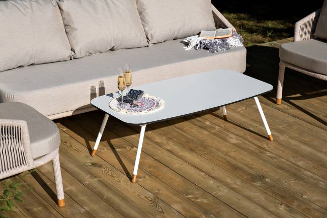 "Верона" лаунж-зона 5-местная плетеная из роупа (веревки), каркас алюминиевый белый, роуп бежевый