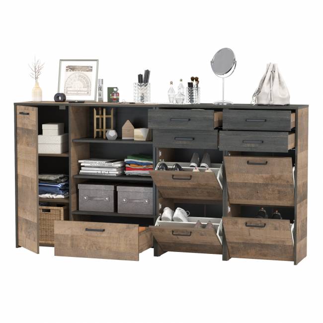 Две высоких тумбы для обуви и тумба-комод Трувор цвет дуб гранж песочный/интра