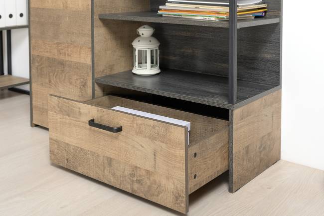 Стенка в гостиную лофт с подсветкой Трувор № 36 цвет дуб гранж песочный/интра