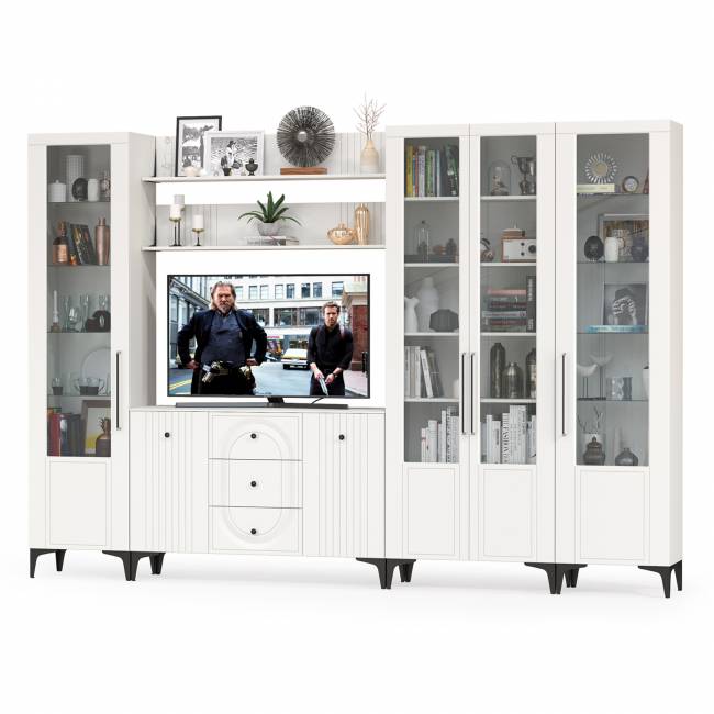 Большая стенка в гостиную Валенсия № 108 цвет белый шагрень Большая стенка в гостиную Валенсия № 108 цвет белый шагрень