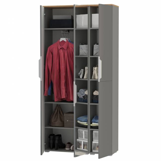 Шкаф для одежды и шкаф-пенал Октава цвет серый графит/дуб крафт золотой/зеркало