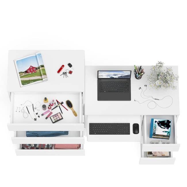 Высокий комод Мори на 700 5 ящиков и компьютерный стол Мори МС-6 тумба справа цвет белый Высокий комод Мори на 700 5 ящиков и компьютерный стол Мори МС-6 тумба справа цвет белый