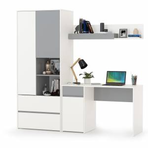 Рабочий стол с полкой и шкафом для одежды Торонто цвет белый шагрень/стальной серый