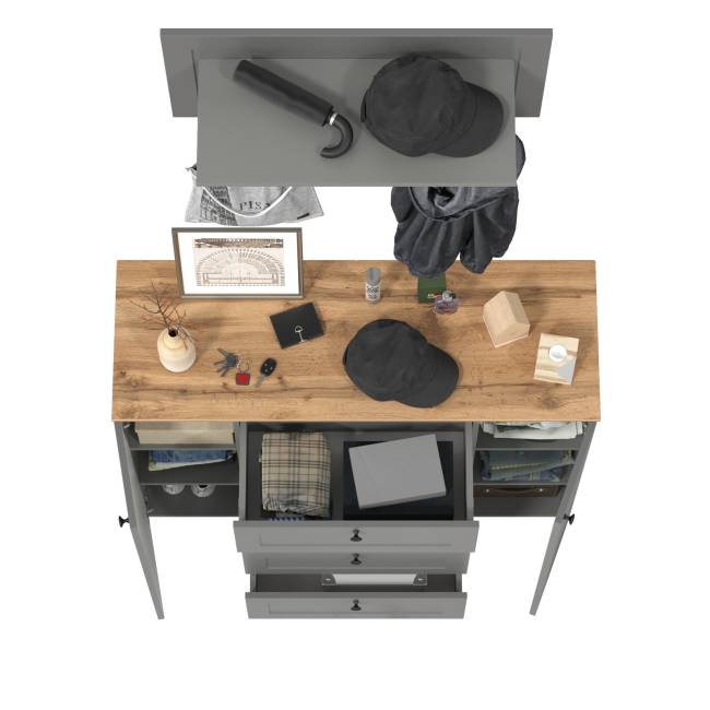 Комод четыре ящика и две дверки и вешалка для одежды Остин цвет серый графит/дуб крафт золотой