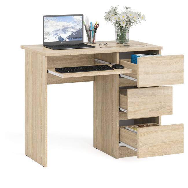 Стол компьютерный три ящика Мори МС-6 правый цвет дуб сонома