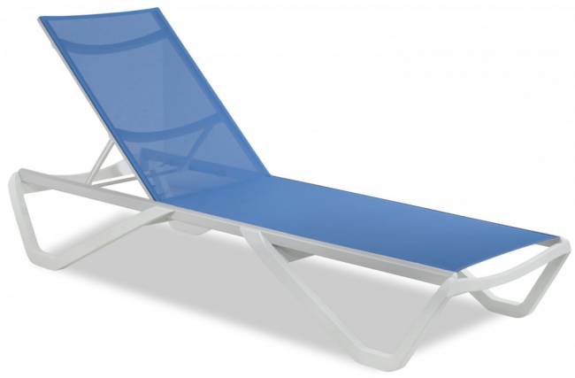 Шезлонг-лежак металлический Wave белый, синий 1910х715х300 мм