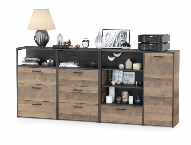 Два комода с ящиками и комод с дверкой и одним ящиком Трувор цвет дуб гранж песочный/интра