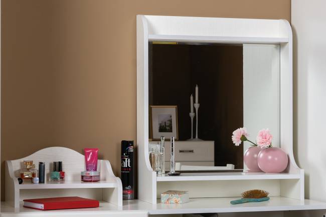 Стол туалетный с зеркалом Ливерпуль цвет ясень ваниль/белый