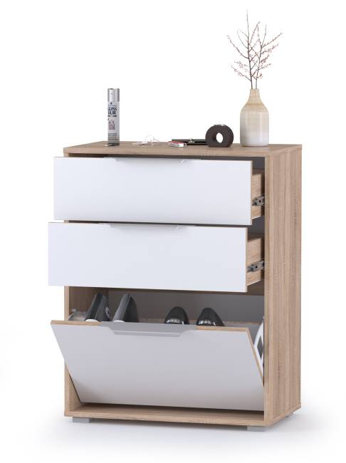 Тумба для обуви широкая Куба (Комод 13.113) цвет дуб сонома/белый премиум