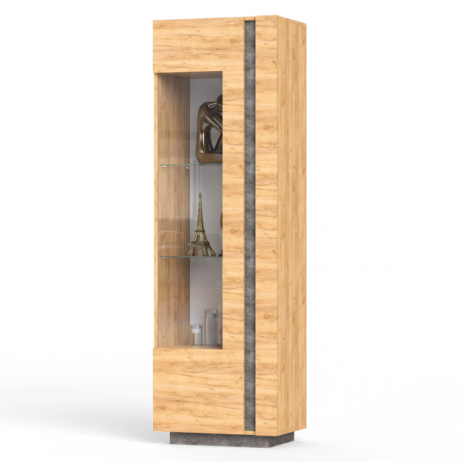 Шкаф-витрина с подсветкой Арчи 03.263 цвет дуб крафт золотой/камень тёмный