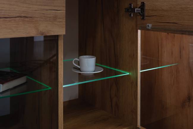 Шкаф-витрина с подсветкой Арчи 03.263 цвет дуб крафт золотой/камень тёмный