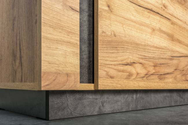 Шкаф-витрина с подсветкой Арчи 03.263 цвет дуб крафт золотой/камень тёмный