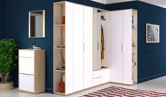 Тумба для обуви высокая Куба (Комод 13.114) цвет дуб сонома/белый премиум