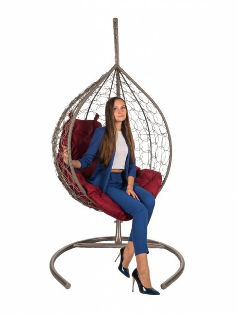 Подвесные качели - качели в виде капли "Tropica Gray" бордовая подушка