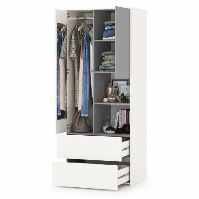 Шкаф для одежды Торонто 13.333 цвет белый шагрень/стальной серый