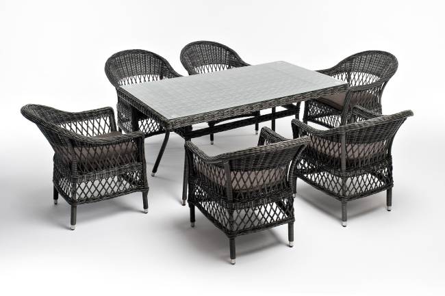 "Амароне" обеденная группа из искусственного ротанга на 6 персон, цвет графит "Амароне" обеденная группа из искусственного ротанга на 6 персон, цвет графит