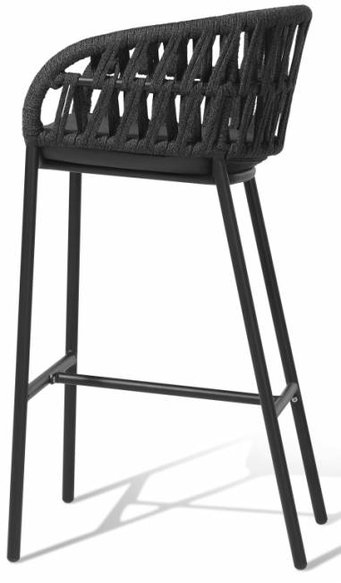 Кресло барное плетеное с подушкой Tahiti черный, темно-серый, черный 560х570х1040 мм