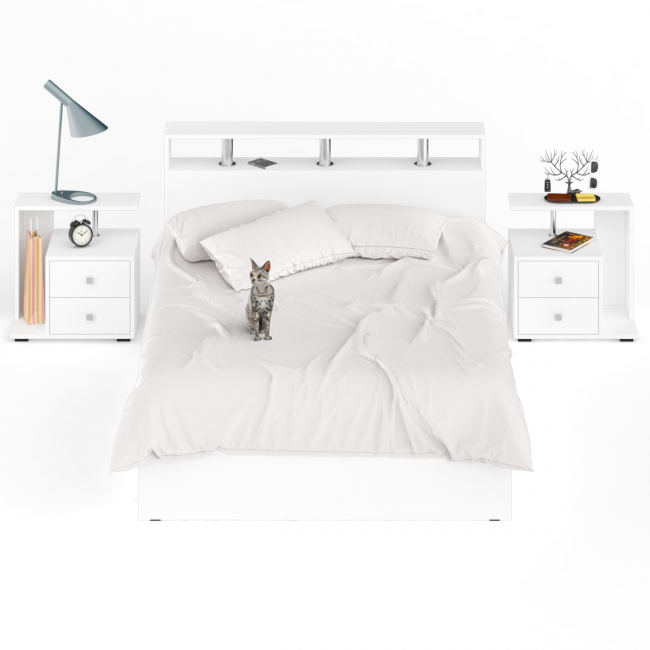 Кровать 1400 Камелия + две тумбы цвет белый