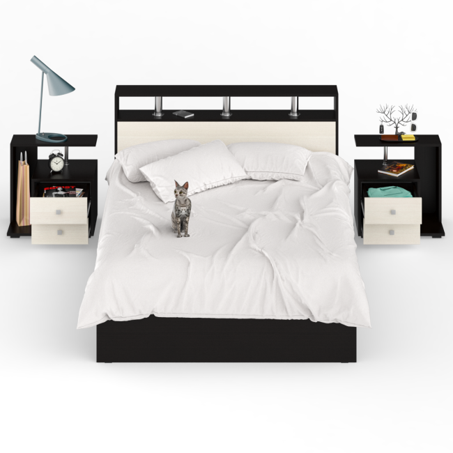 Кровать 1400 Камелия + две тумбы цвет венге/дуб лоредо