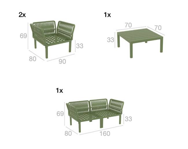 Комплект пластиковой мебели Portofino Lounge оливковый, темно-серый