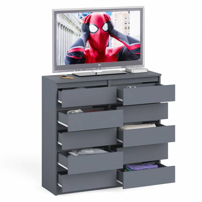 Комод высокий на десять выдвижных ящиков Мори МК1200.10 цвет графит