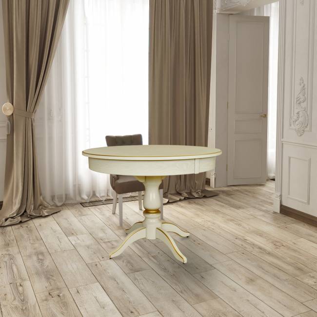 Стол обеденный Моро 04 раздвижной слоновая кость/золото 100/140*100 Стол обеденный Моро 04 раздвижной слоновая кость/золото 100/140*100