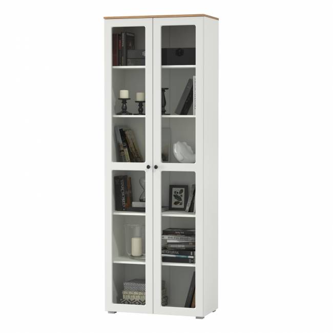 Шкаф-витрина 2-х дверный Остин 16.394.02 цвет белый шагрень/дуб крафт золотой