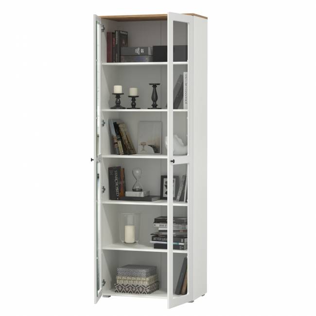 Шкаф-витрина 2-х дверный Остин 16.394.02 цвет белый шагрень/дуб крафт золотой